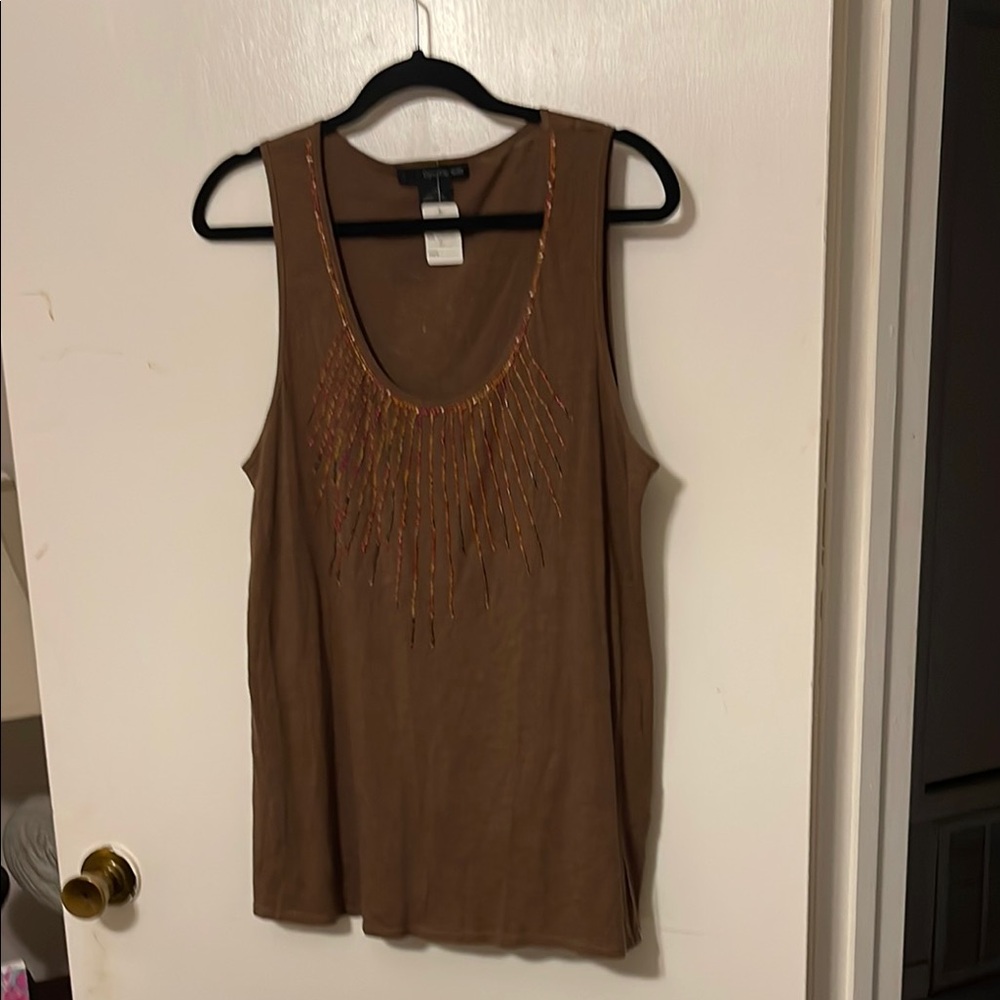 Calvin Klein Jeans Brown Embellished Sleeveless Tank Top